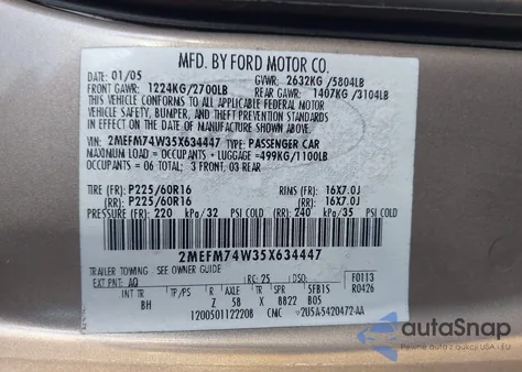 2005 Mercury Grand Marquis Gs from USA, damaged, VIN 2MEFM74W35X634447